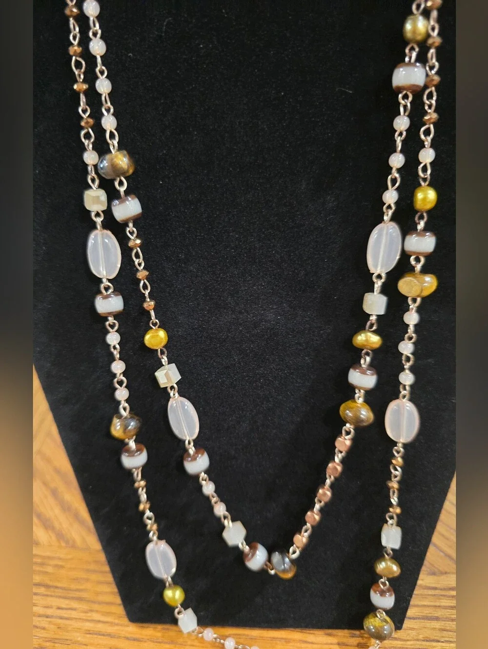C. Est.1946 Multi-Strand Beaded Necklace in White & Gold